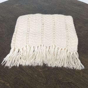 Ivory Afghan Blanket Throw Fringe 70" x 52"